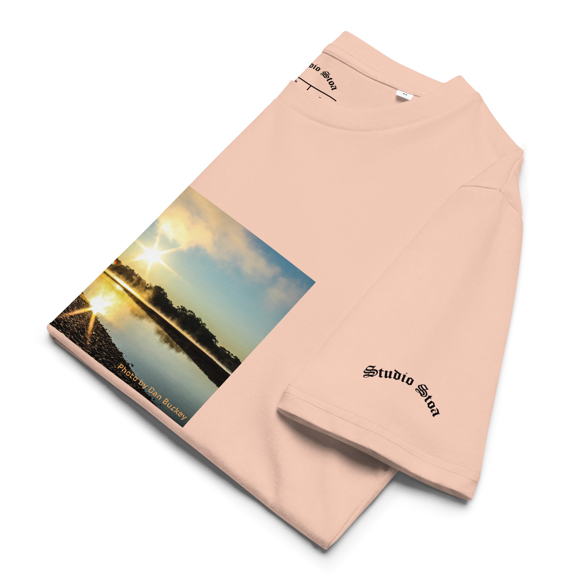 fraiche-peche color folded Studio Stoa theoria collection yellowstone river sunrise photo graphic tee 