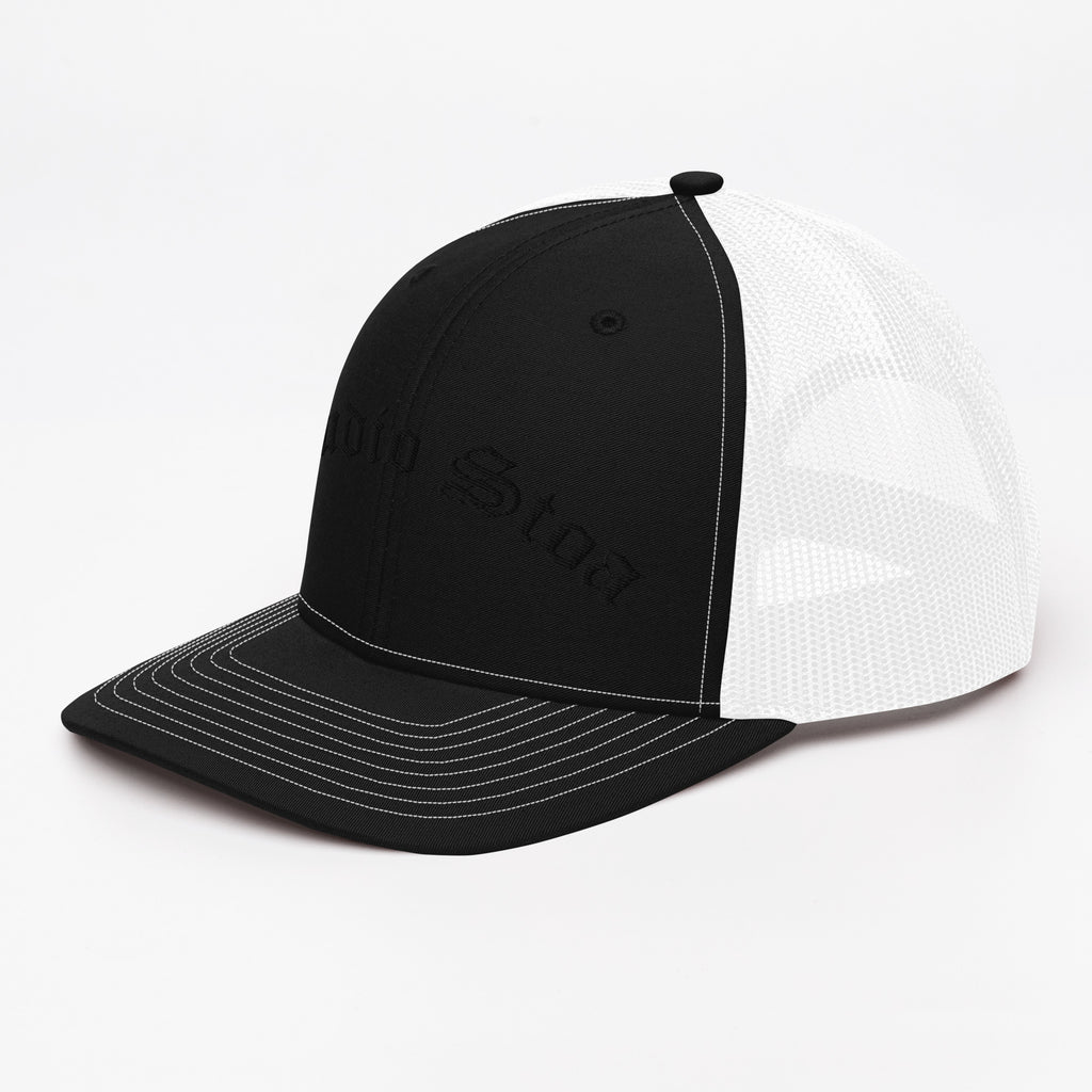Studio Stoa Trucker Cap black white snapback left front view