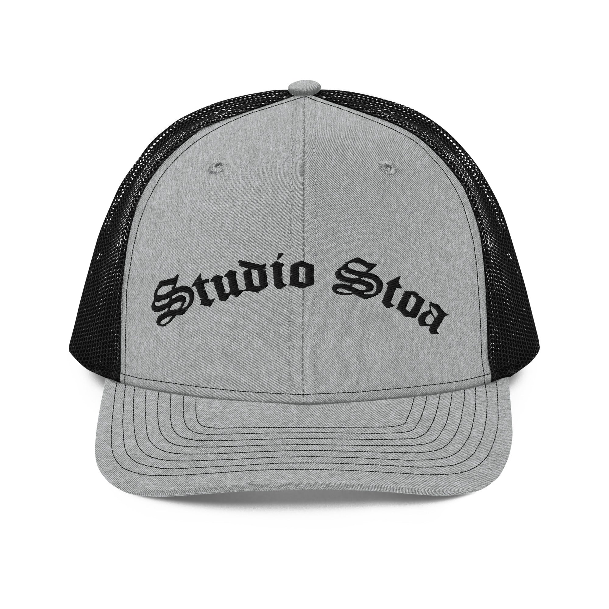 Studio Stoa Trucker Cap heather grey black snapback front view
