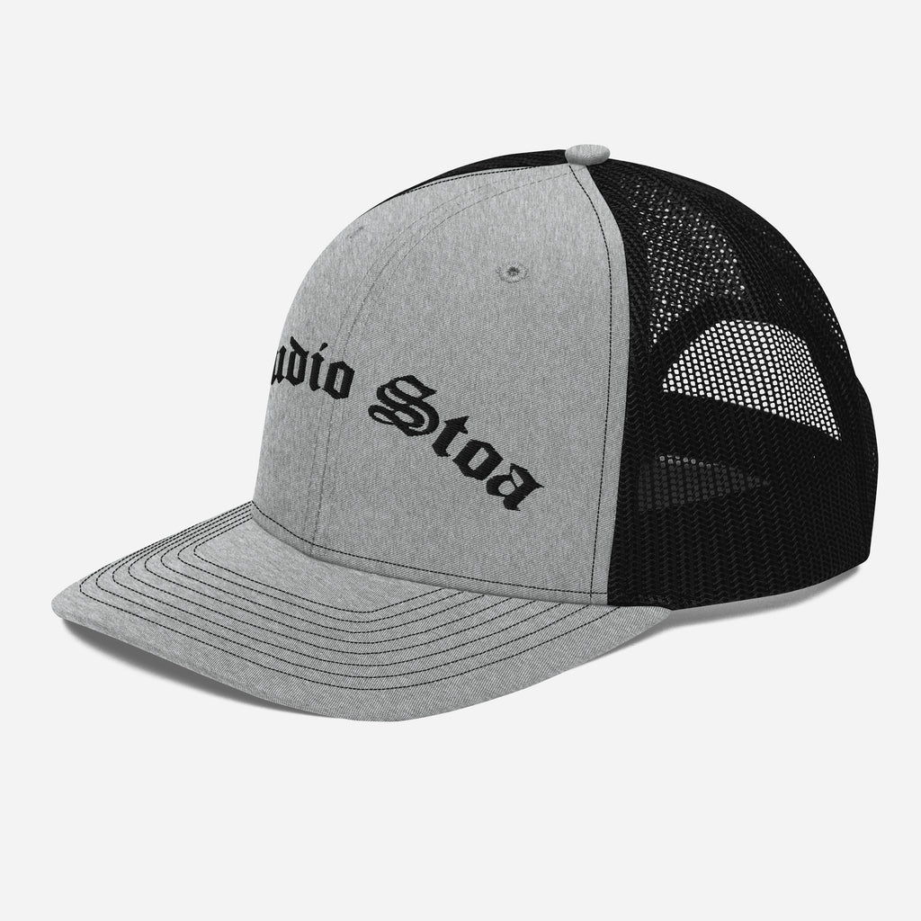 Studio Stoa Trucker Cap heather grey black snapback left front view
