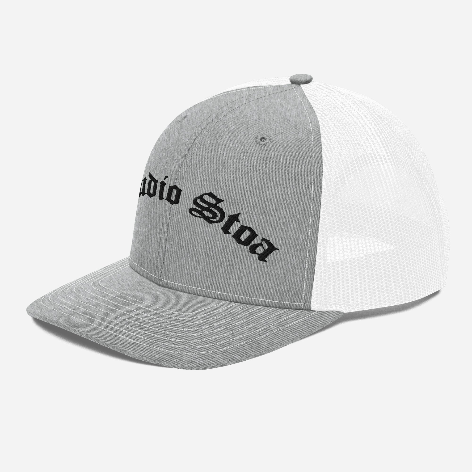 Studio Stoa Trucker Cap heather grey white snapback left front view