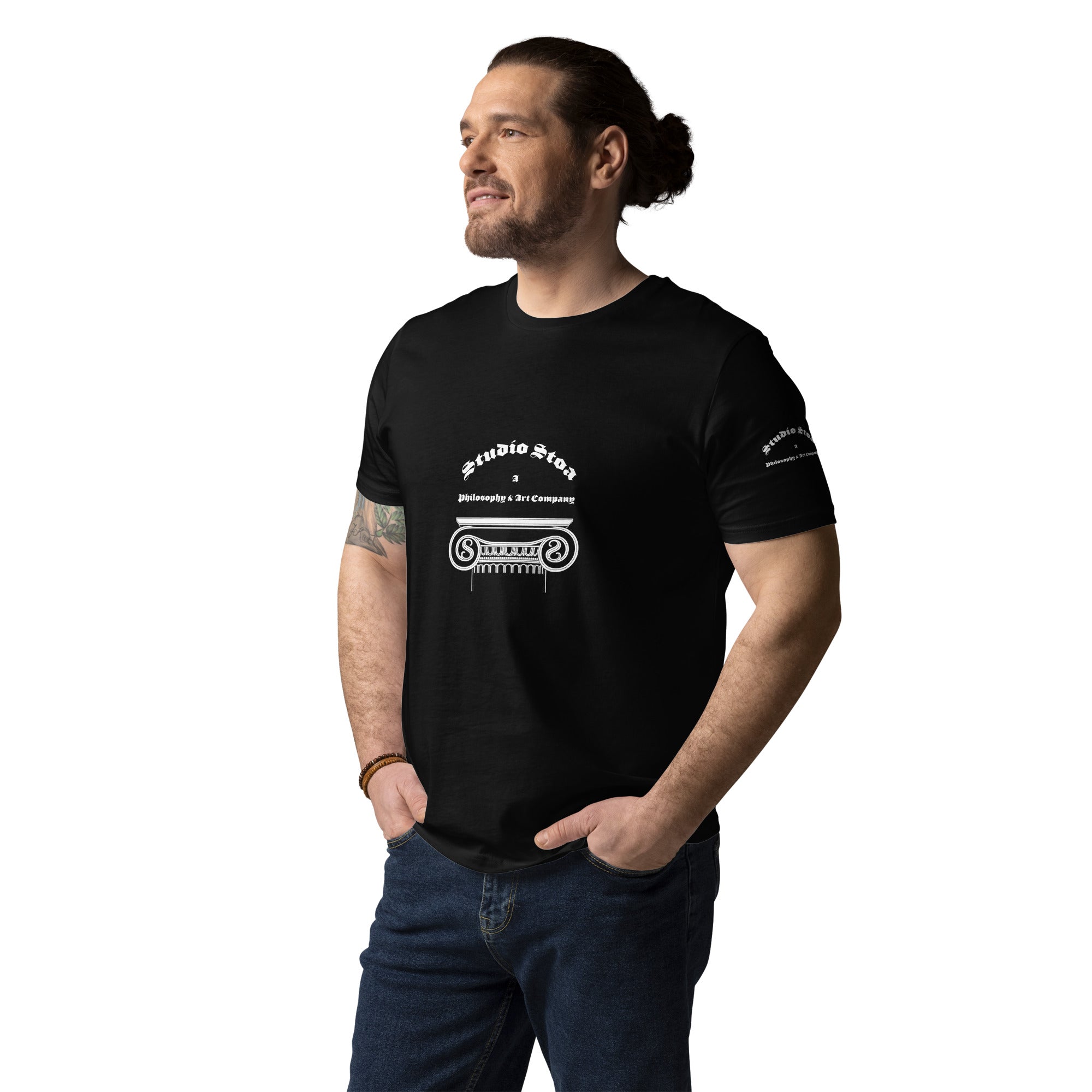 Studio Stoa Logo Tee black organic cotton t-shirt front detail