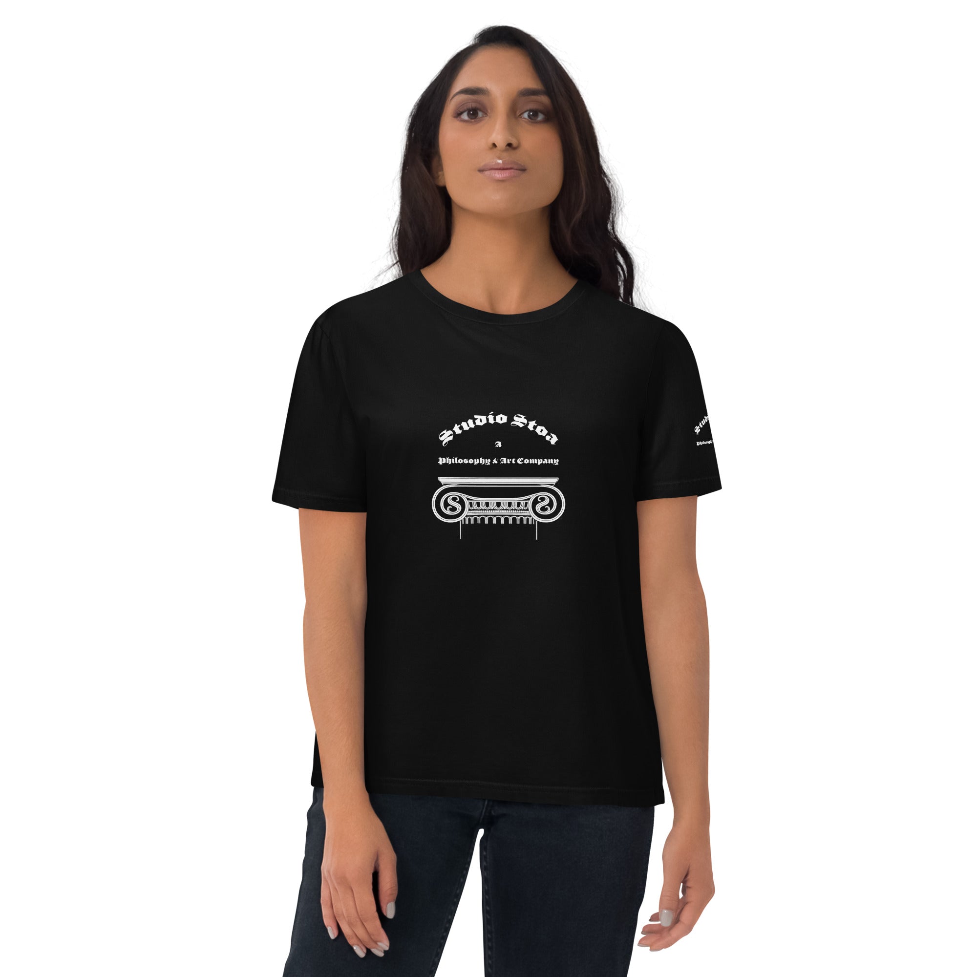Studio Stoa Logo Tee black organic cotton t-shirt front view