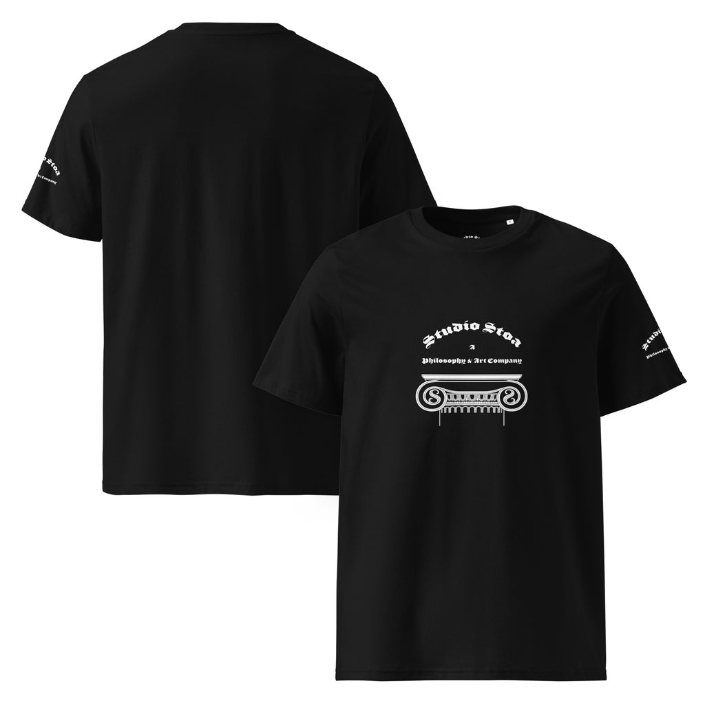 Studio Stoa Logo Tee black organic cotton t-shirt front and back view