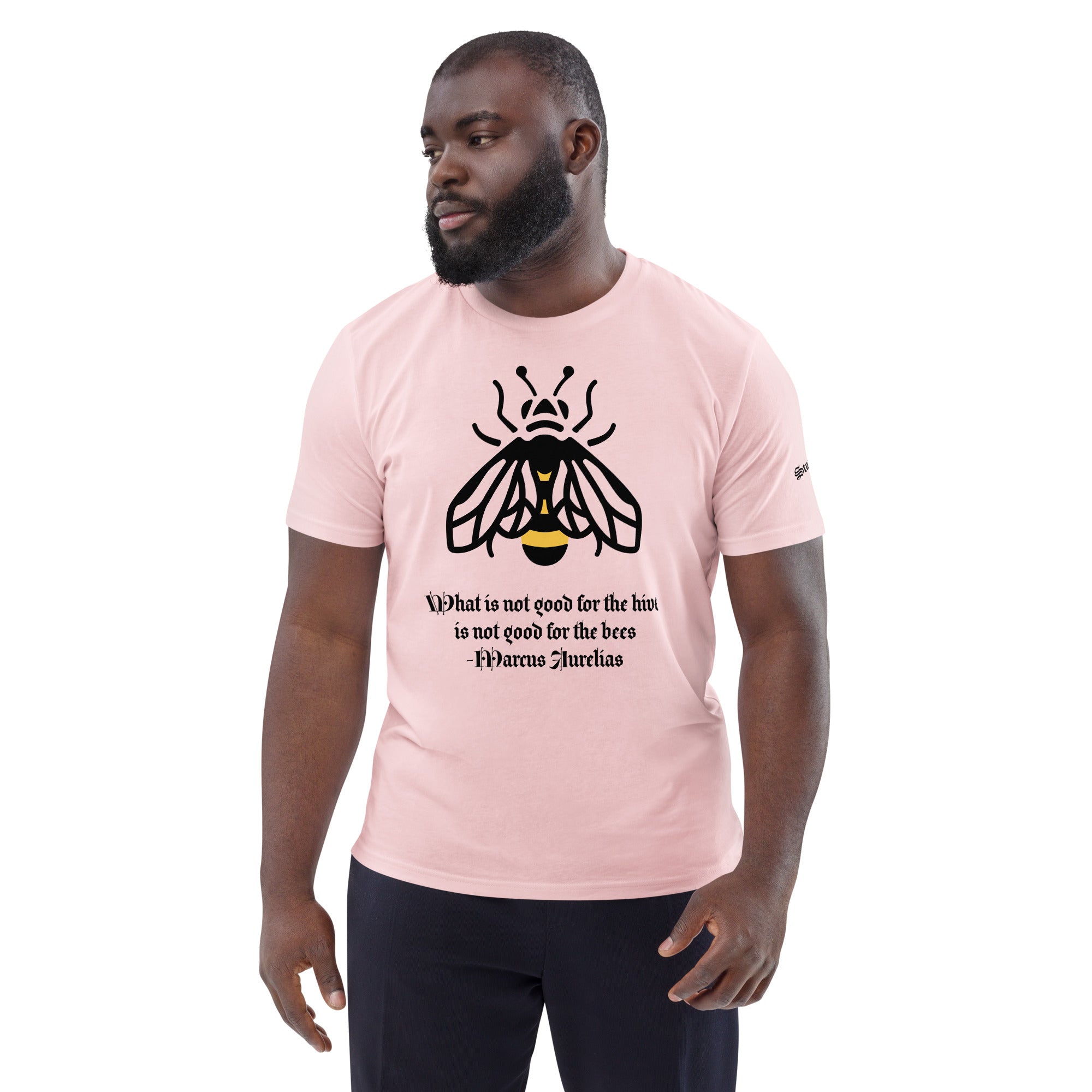Marcus Aurelius Quote graphic tee cotton pink organic cotton front view