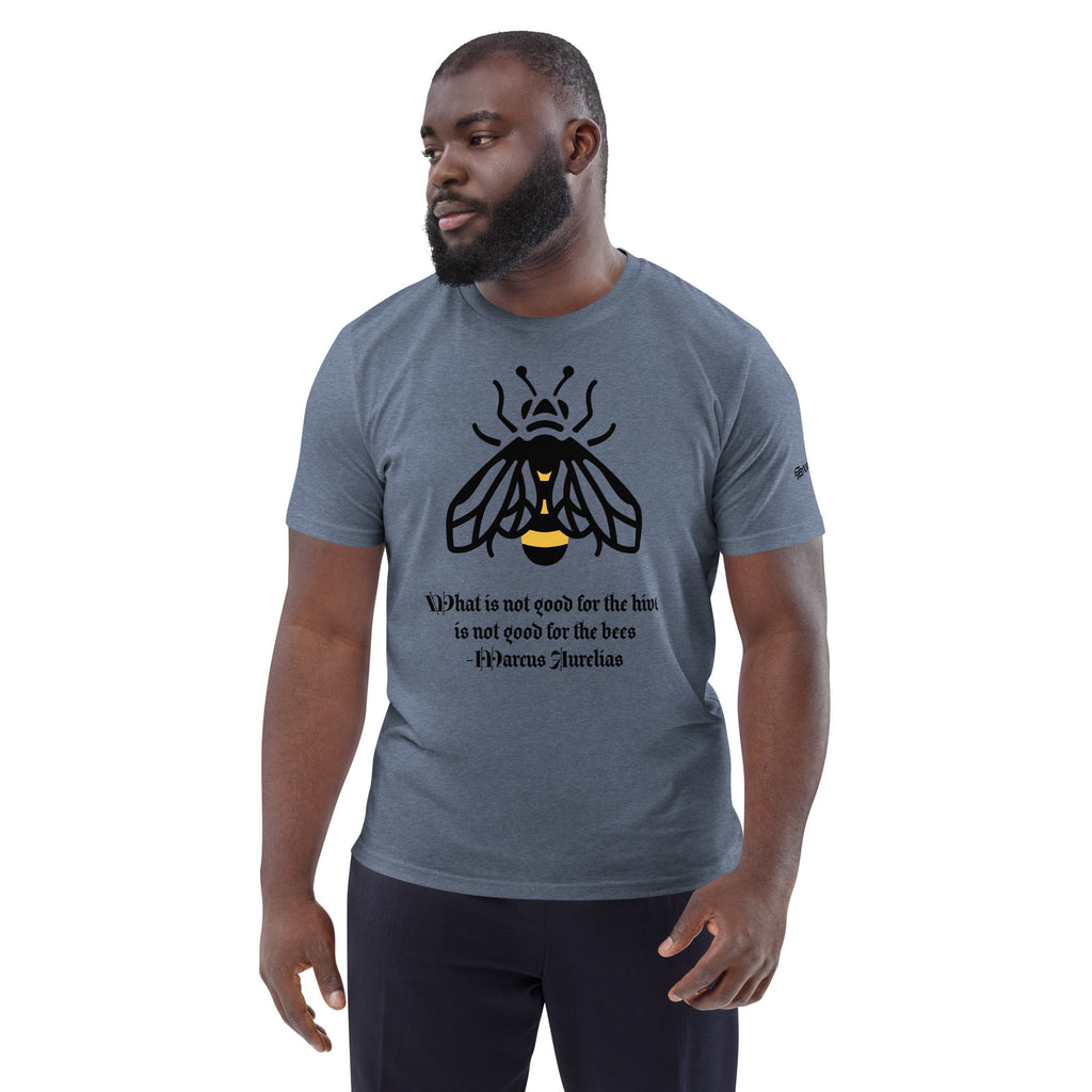 Marcus Aurelius Quote graphic tee dark heather blue organic cotton front view