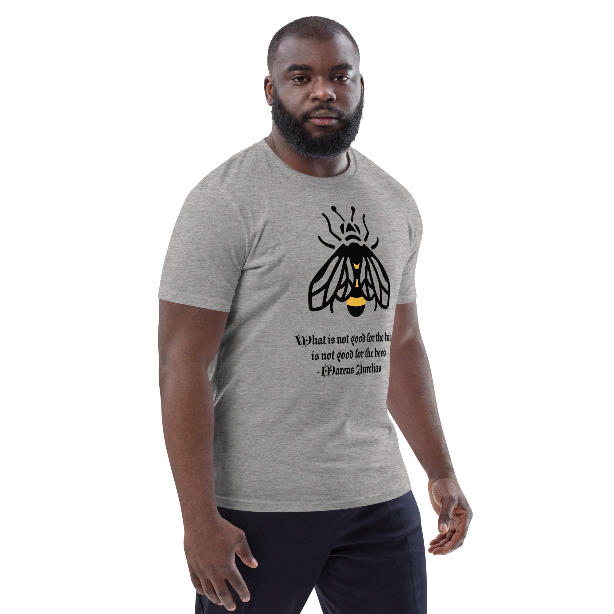 Marcus Aurelius Quote graphic tee heather grey organic cotton right front view