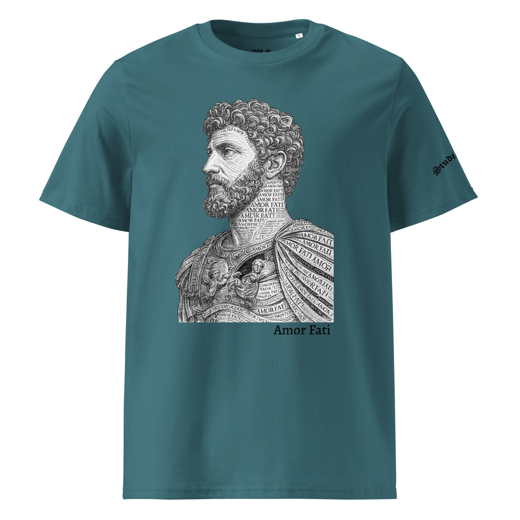 Amor Fati Marcus Aurelius graphic tee stargazer organic cotton front view