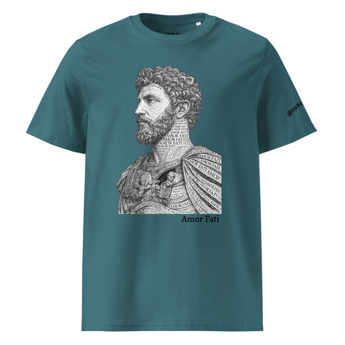 Amor Fati Marcus Aurelius graphic tee stargazer organic cotton front view