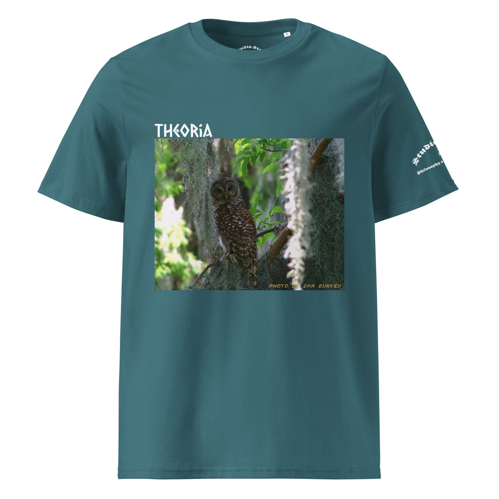 Theoria Barred Owl graphic tee stargazer organic cotton front view